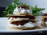 Millefeuille de ste-maure de touraine, mousse de chevre frais & compotee de figues sechees