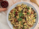 Salade de semoule de chou fleur à la grenade, ras-el-hanout, amandes et fèves de cacao