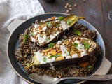 Aubergines rôties aux lentilles, sauce tahini