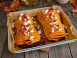 Hasselback butternut à la feta & grenade