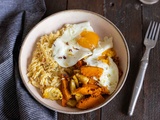 Légumes rotis, orzo et oeuf