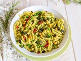 Pâtes au pesto de petits pois et épinards