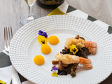 Tempura de Langoustines, Champignons sautés, purée de Butternut au Curcuma & Jus corsé