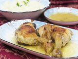 Cuisses de poulet rôties sauce à l' ail au citron et leur puree à l' ancienne