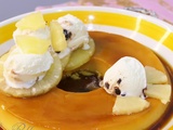 Flan maison à l'ananas- caramel et boules de glace vanille