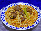 Mhamssa harra jéria- pâtes petits plombs- sauce piquante fluide à l'agneau et pois chiches