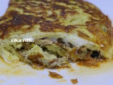 Omelette baveuse farcie d'aubergine-thon à la tomate et poulet- cuisine facile pour étudiants et débutants