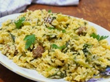 Riz pilaf aux merguez et aux épinards