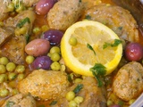 Tajine el kefta aux artichauts et petits pois aux olives violettes ( kalomon ) maison