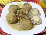 Tajine el kefta bel aadam mbatna- marka bayda- boulettes panées frites farcies d'oeufs durs en sauce blanche et pois chiches