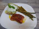 Cabillaud tandoori et baies de Timur, asperges panées, pommes de terre au four et crème aux baies de Timur, menthe-coriandre