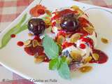 Glace au mascarpone et aux cerises, coulis de cerises