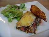 Moussaka et chips de tomates