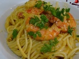 Spaghettis aux gambas sauce façon bisque