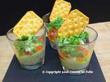 Verrine de Houmous pois chiches, avocats, Pitacou Citron et piment d'Espelette