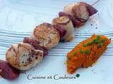 Noix de St Jacques au chorizo, condiment carottes au curcuma