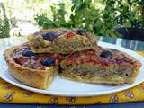 Tarte encore estivale, chair d'aubergines, tomates, olives