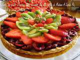 Tarte aux fruits (Fraises, kiwis, cerises) sur pâte sablée de Madame a.Sophie Pic, sur lit de crème pâtissière