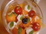 Meli-melo de melon, mozarella,tomates, basilic