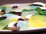 Carpaccio d’automne : betterave jaune, navet, poire, épinard