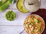 Tagliatelles aux lentilles corail, pesto au vert de poireaux et sauce crémeuse au blanc de poireaux