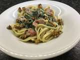 Linguines de chou kale crémeux au jambon fumé