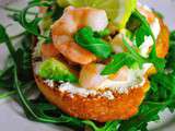 Tartine Express au fromage frais, avocat et crevettes