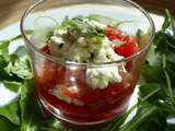 Verrine de chèvre et tomate confite, miel au piment d’espelette