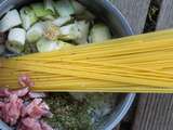 One pot pasta poireaux lardons