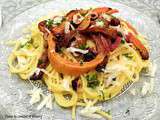 Spaghettis au potimarron roti, nuance de noisettes, bacon et fromage de brebis / Pasta with roasted squash, hazelnut, bacon and sheep cheese