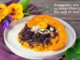 Potimarron rôti au sirop d'érable, riz noir et confit d'oignon