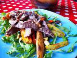 Salade tiède de légumes rôtis et de boeuf, une merveille