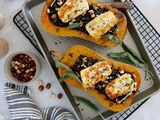 Courge butternut farcie aux lentilles et halloumi