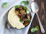 Polenta crémeuse au chèvre et choux de Bruxelles au vinaigre balsamique