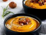 Soupe de courge butternut, châtaignes et lentilles corail