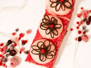 Bûche rose aux fruits rouges et chocolat blanc