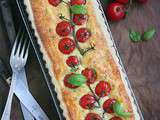 Tarte aux tomates cerise, fromage de chèvre, basilic et thym