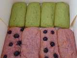 Petits financiers rose-framboise et vert-macha pour tea-time avec Cathy