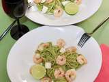 Spaghetti au pesto et crevettes