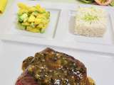 Steak d’autruche au fruit de la passion et fruits frais