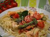 Linguine aux crevettes et asperges