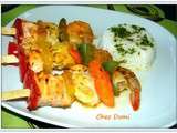 Brochettes de St-Jacques, gambas et saumon