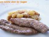 Aiguillettes de canard et fondue d'oignons et poires