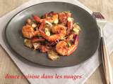 Crevettes marinées et sautées avec endives et shiitakés