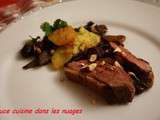 Rôti de magret de canard aux fruits secs et sa poêlée forestiere