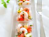 Verrine fraîcheur aux crevettes concombre et pamplemousse rose à l’huile d’olive vierge