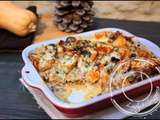 Gratin de courge butternut, champignons, jambon cru et cantal