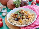 Purée de haricots blanc à l’ail et légumes d’été sautés