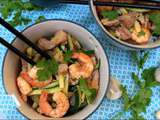 Wok de porc aux crevettes et langoustines