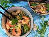 Wok de porc, crevettes et langoustines